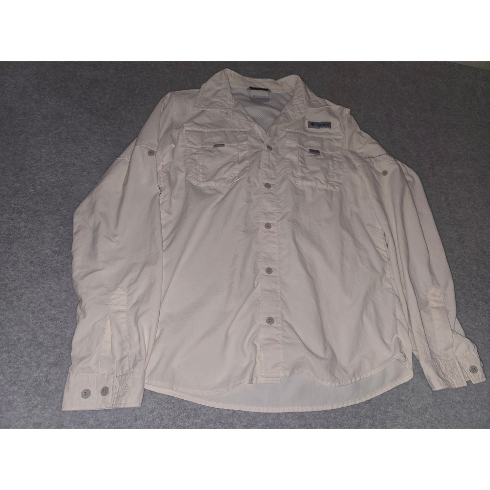 Columbia PFG Bahama Long Sleeve Fishing Shirt Cream White UPF 30 Women Large L